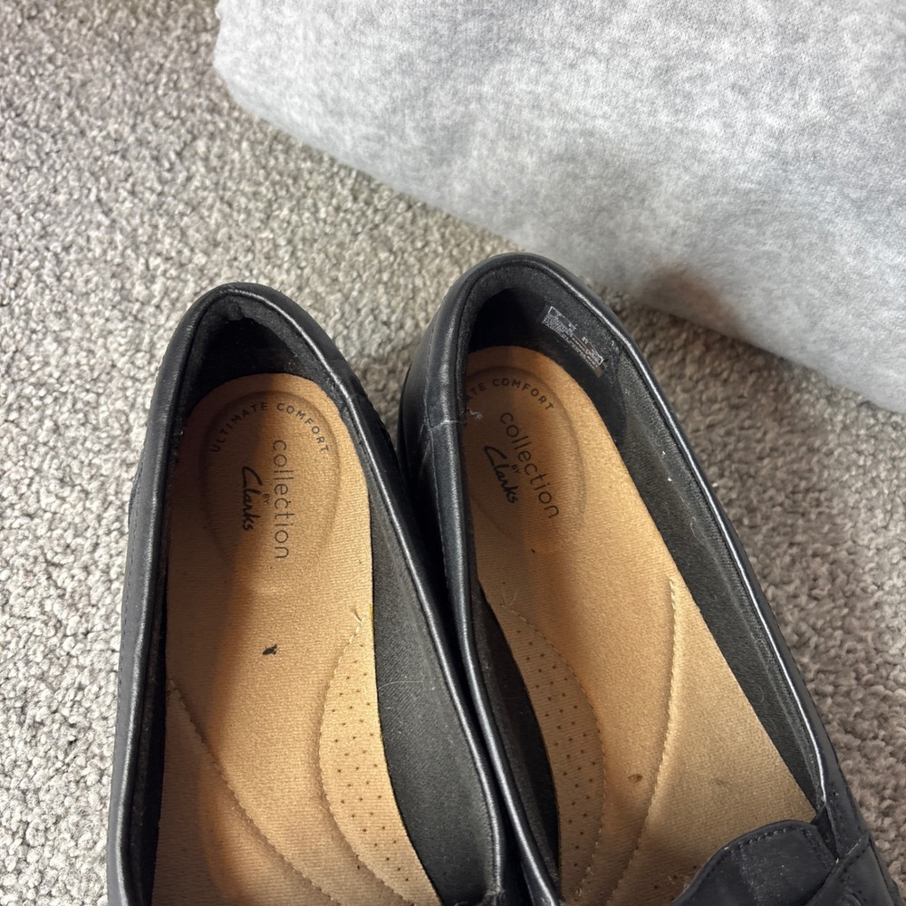 Clarks Loafers Womens 9.5 Black Leather Braided Ultimate Comfort Shoes office - Picture 3 of 11